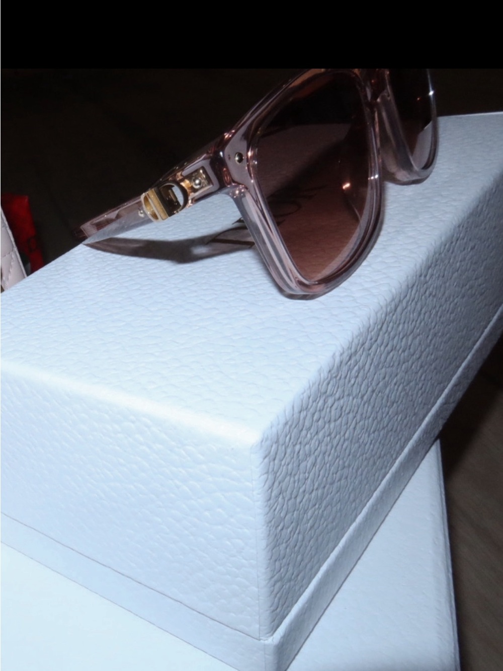 Dior Translucent Pink Square Sunglasses with Gold Accents